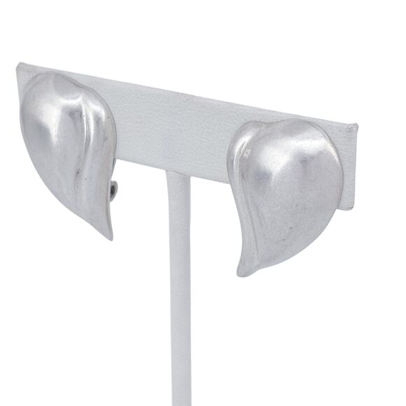 Vintage Mexican Sterling Silver 925 Abstract Leaf Clip-On Earrings - Picture 3 of 7